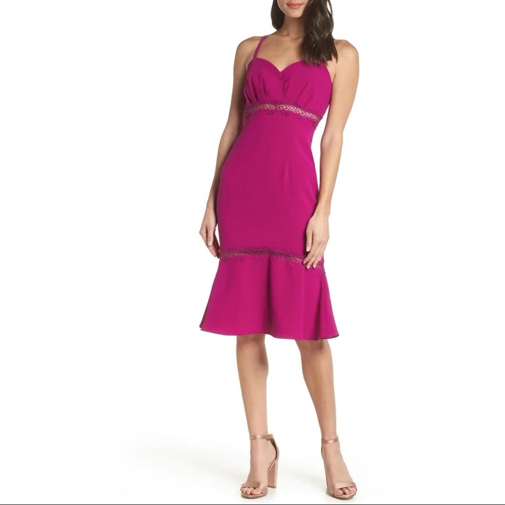Foxiedox Iris Lace Inset Cocktail Sheath Dress Purple Size Large NWT